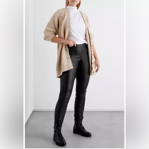 NWT Iris & Ink Black Lamb Leather Stretch Leggings S - Picture 2 of 16